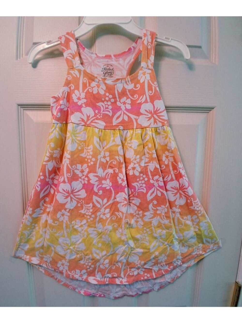 Faded Glory Girls Sleeveless Floral Dress Size 6-6X Orange Pink Yellow - Picture 3 of 9